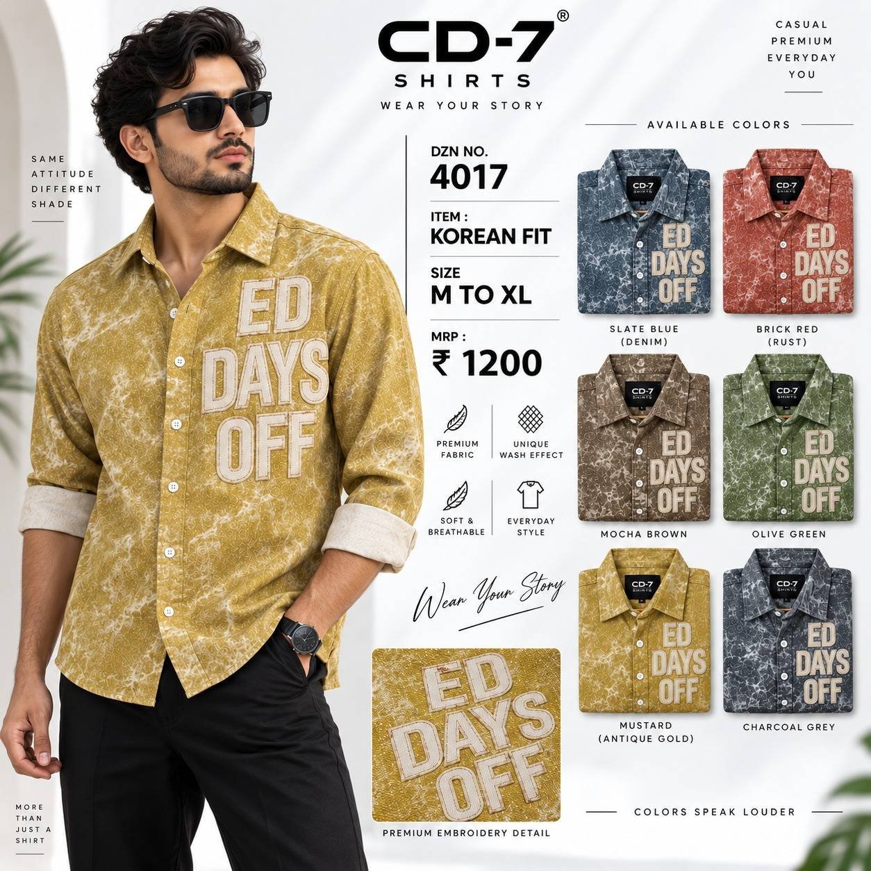 CD-7 Men’s Korean Fit Premium Plain  Shirt – 4017