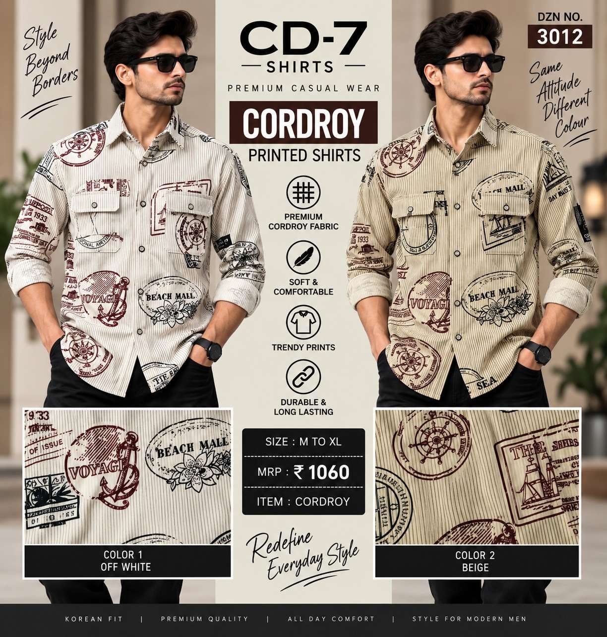 CD-7 Men’s  Premium CORDROY SHIRTS – 3012